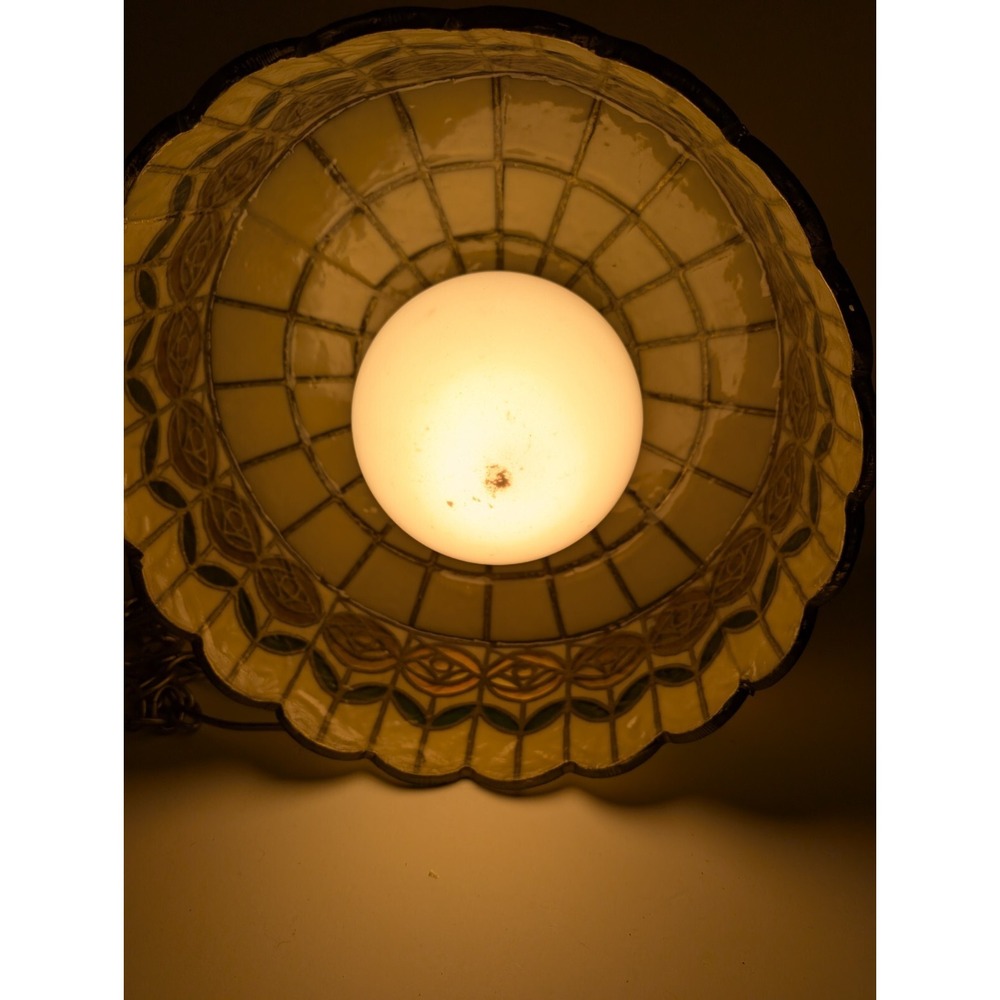 Vintage Tiffany Style Swag Lamp Plastic Hanging Roses Gold Chain WORKS - Picture 3 of 13